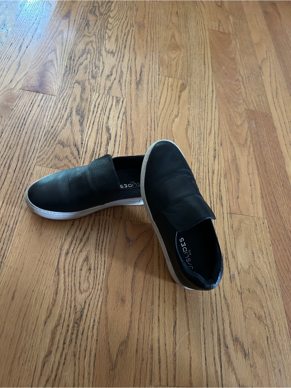 J Slides Black Leather Slip-On Loafers